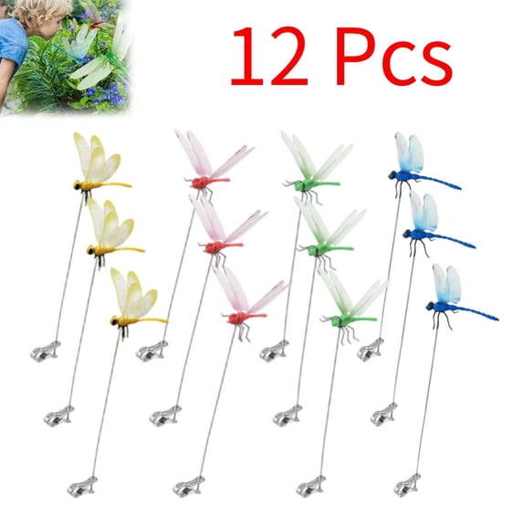 12 Pack Dragonfly Clip Bug Repellent, Outdoor Dragonfly Rod Clip, 3D Artificial Fake Dragon Fly Clips, Multicolor Waterproof Dragonfly Hat Clips for Garden Stakes Decor