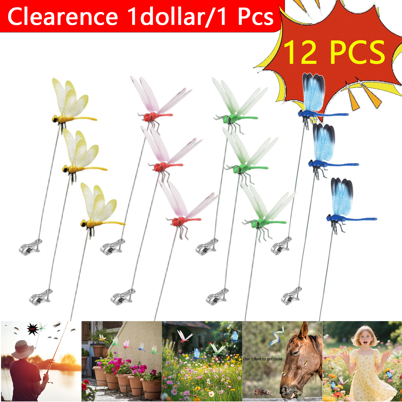 12 Pack Dragonfly Clip, Outdoor Fake Dragonfly Rod Clip, 3d Artificial ...