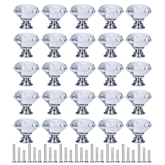 12 Pack Drawer Knobs Diamond Shaped Crystal Glass 30mm Cabinet Knobs Pull Handles (Silver)
