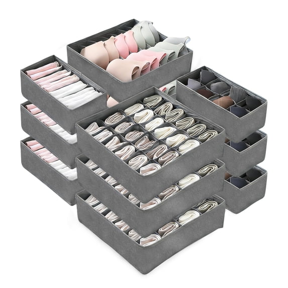 12 Pack Drawer Organizer for Clothes, Underwear Organizer Set with 116 Cells, Foldable Fabric Storage Bins for Socks, Bras, Underwear, Closet Drawer Dividers