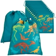 12 Pack Drawstring Dinosaur Party Favor Bags 12 x 10 Inches, Goodie Bags for Birthday, Baby Shower, Dino-Themed Favors