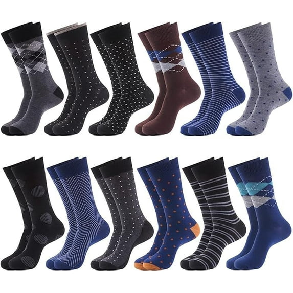 12 Pack Dress Socks for Men- Fancy Argyle and Classic Pattern Dress Socks