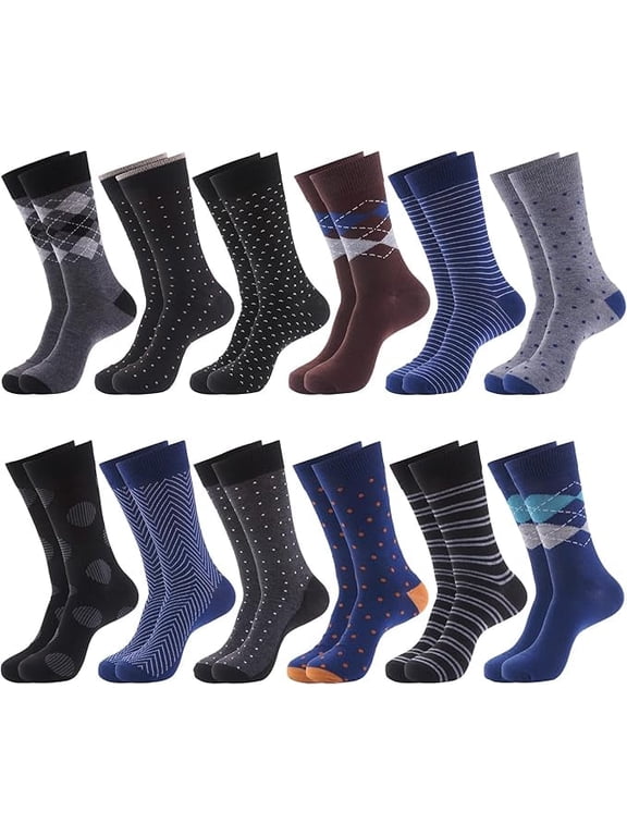 12 Pack Dress Socks for Men- Fancy Argyle and Classic Pattern Dress Socks