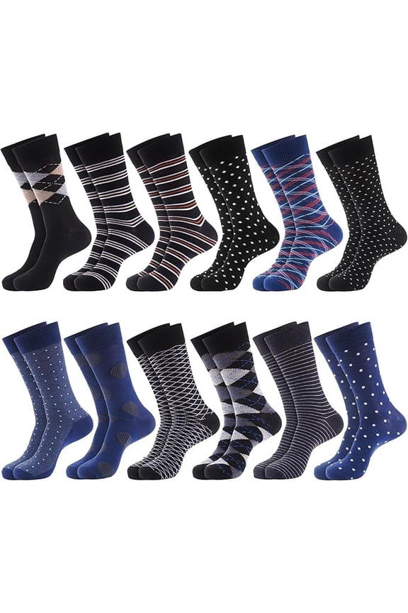 12 Pack Dress Socks for Men- Fancy Argyle and Classic Pattern Dress Socks