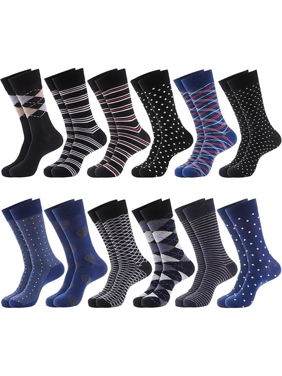 12 Pack Dress Socks for Men- Fancy Argyle and Classic Pattern Dress Socks