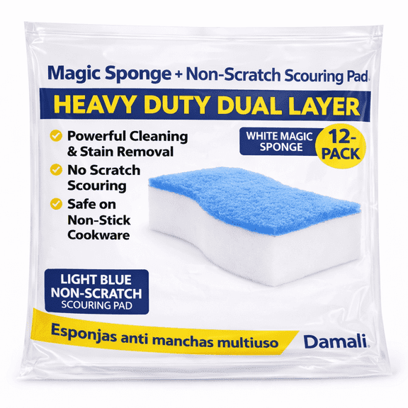 12-Pack Dual Layer Magic Sponge Erasers, Non-Scratch Melamine Cleaning Pads for Kitchen, Bathroom, Floors, Walls & Furniture