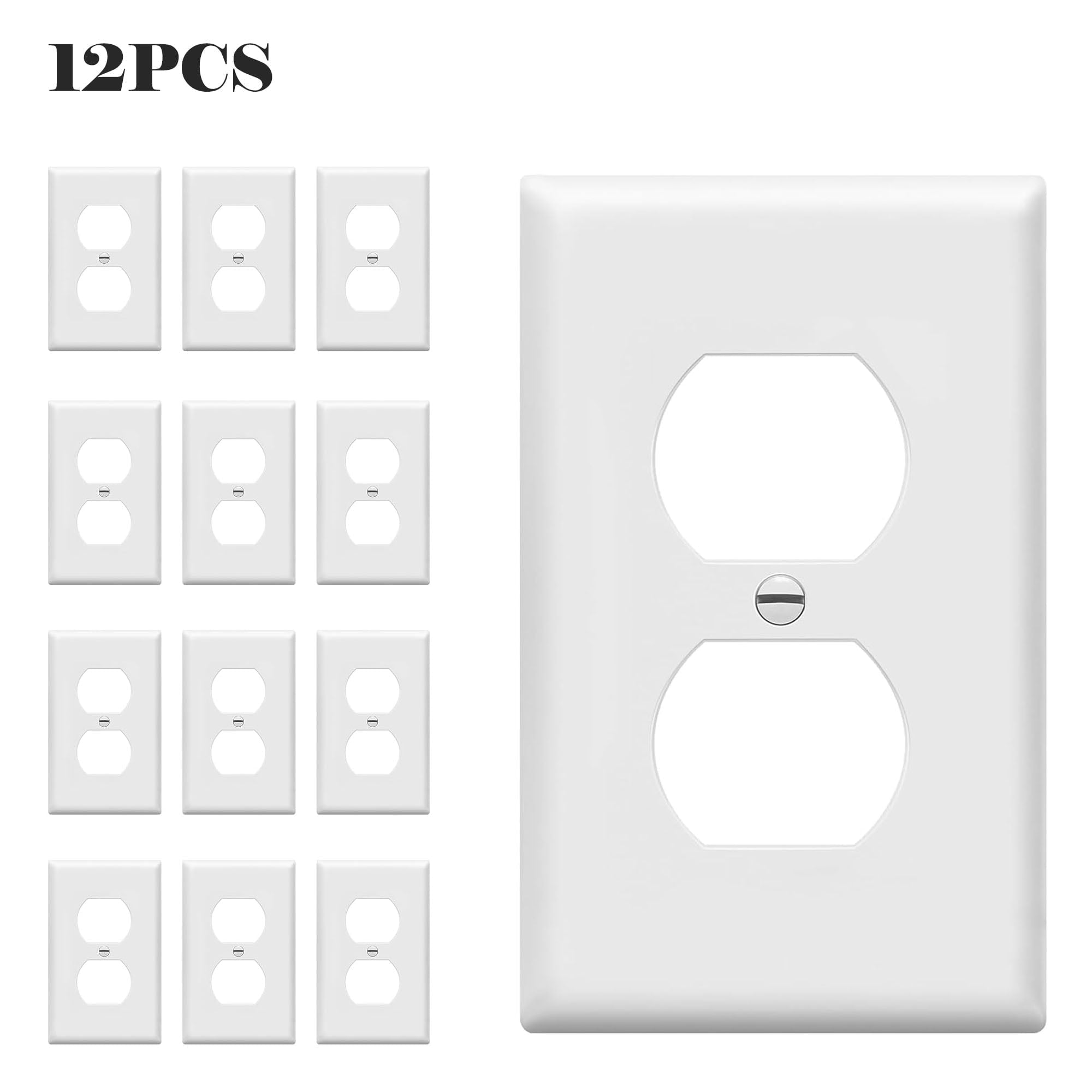 12 Pack Duplex Wall Plates Kit, Electrical Outlet Covers, Standard Size 1-Gang 4.50" x 2.76", Unbreakable Polycarbonate Thermoplastic, Electric Receptacle Plug Covers,White