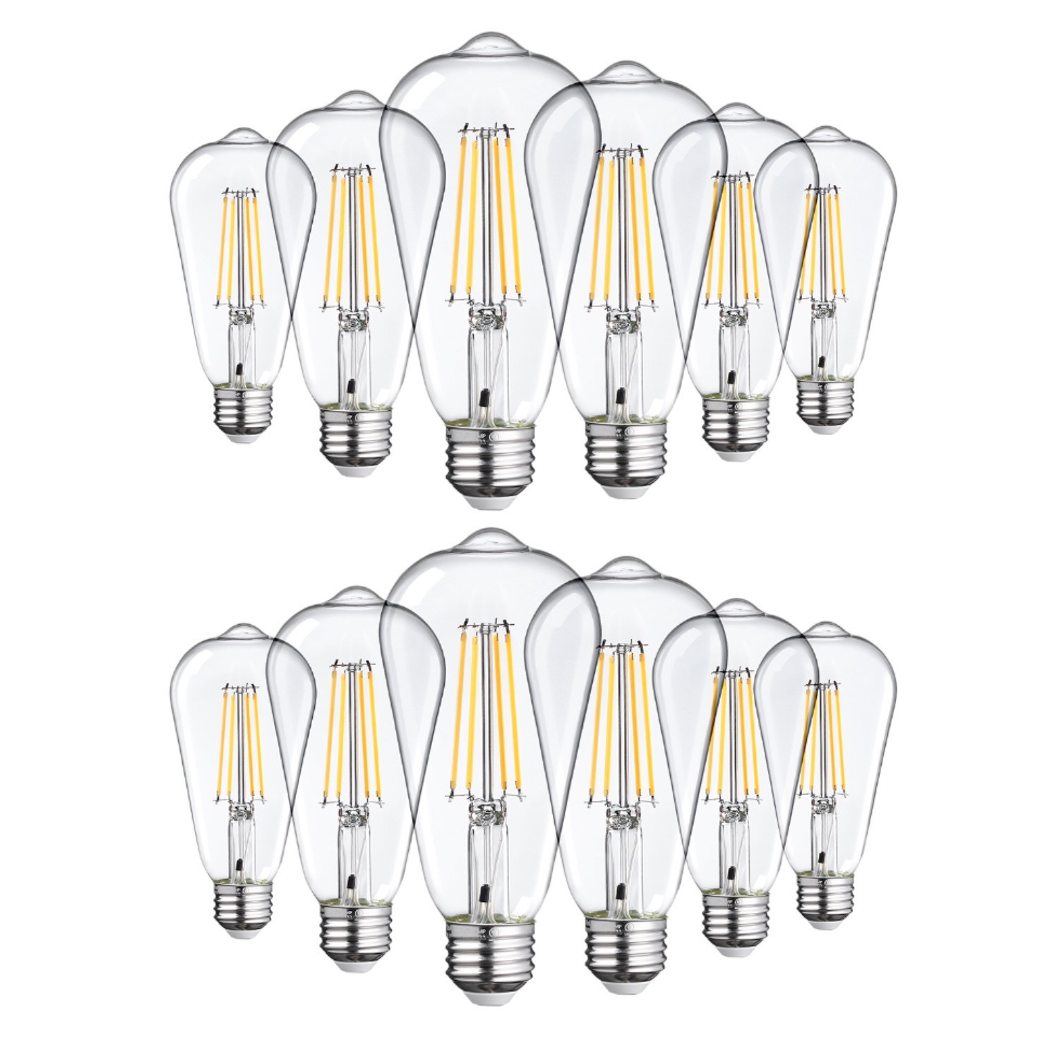 12 Pack Dusk to Dawn ST19 LED Vintage Edison Filament Bulb, 7W=75W, 2700K Soft White, E26 Base, ST64 Outdoor LED Bulb, Auto On/Off Lights