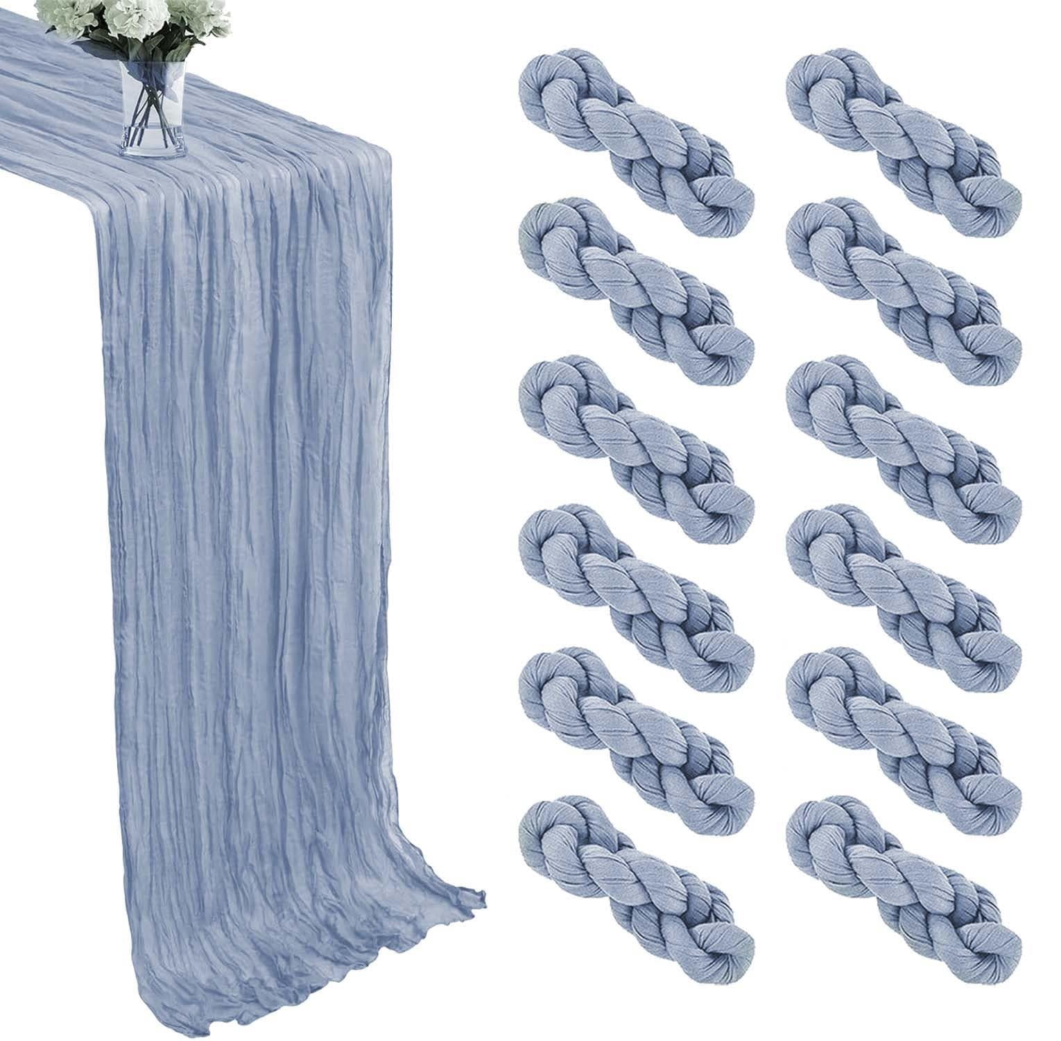 12 Pack Dusty Blue Cheesecloth Table Runner 10FT 120 x 35 Inch – Rustic Boho Gauze Table Runners for Wedding, Baby Shower, Birthday Party, Bridal Shower, Farmhouse and Holiday Table Decorations