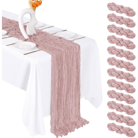 12 Pack Dusty  Cheesecloth Table Runner 20 x 120 Inch Gauze Table Runner Fabric Semi Sheer Cheese Cloth Table Decor Bulk for Rustic Romantic Wedding  Shower Party Table Decoration