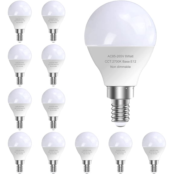 12 Pack E12 LED Candelabra Light Bulbs, 60 Watt Equivalent, Warm White 2700K, 120V Chandelier Llight Bulb, A15 / G45 Shape Ceiling Fan Light Bulbs, Bright Small Bulb Non-Dimmable
