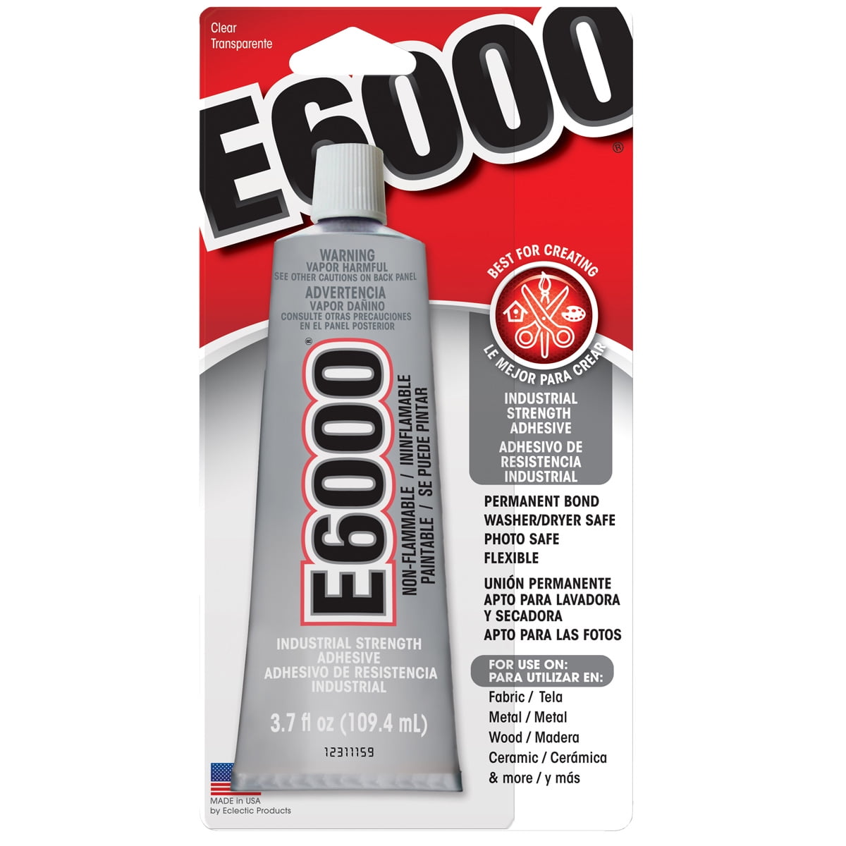 E6000 Industrial Strength Craft Adhesive, 3.7oz., 12 Pack
