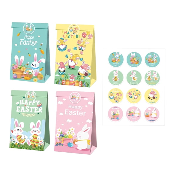 12-Pack Easter Bunny & Chick Treat Bags – Cute Paper Goodie Bags for Candy, Cookies, Eggs, Party Favors, Holiday Gift Packaging