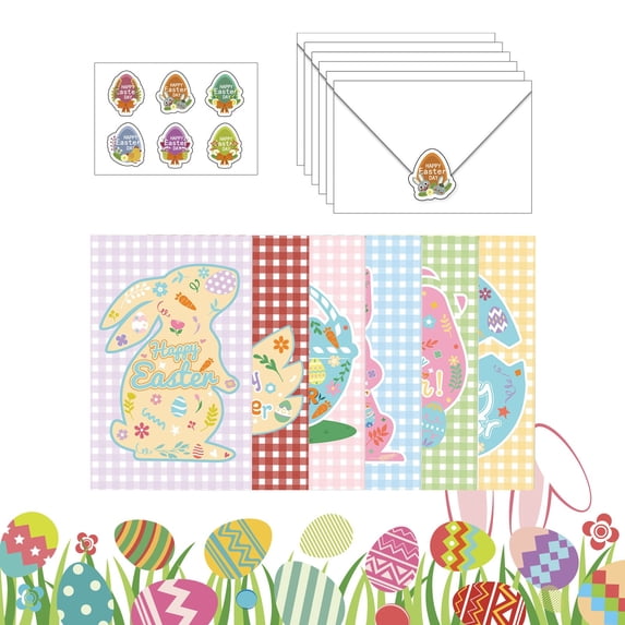 12 Pack Easter Cards with Envelopes & Stickers, Happy Easter Greeting Cards Cartoon Bunny Card for Classroom Exchange, Spring Colorful Eggs Bunny Blank Card Holiday Supplies (Mix Color A)