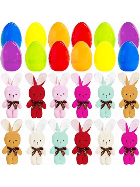 12 Pack Easter Eggs Filled with Mini Animal Plush Toy Keychains for Kids