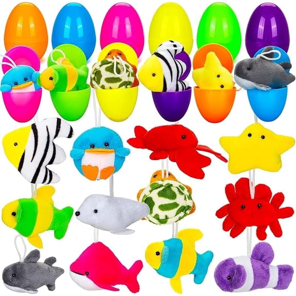 12 Pack Easter Eggs Filled with Mini Plush Animals for Kids Easter Basket Stuffers