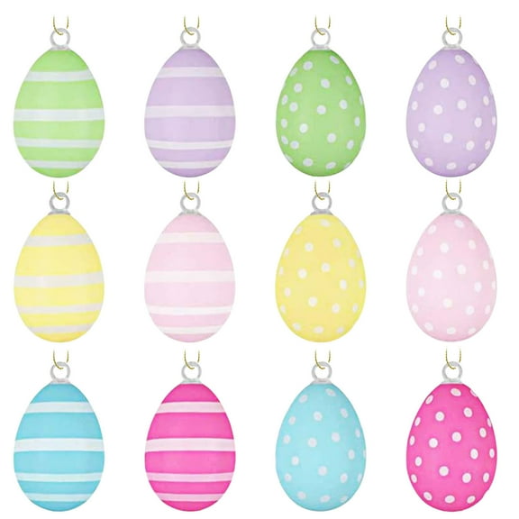 12-Pack Easter Hanging Eggs - Multicolor Plastic Easter Ornaments with Gold Rope for DIY Crafting, Holiday Decoration, and Meaningful Gifts - Easter-Themed Home Decor