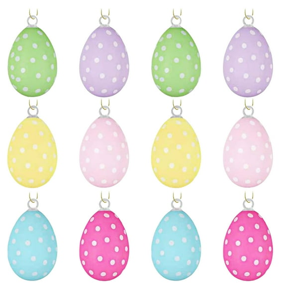 12-Pack Easter Hanging Eggs - Multicolor Plastic Easter Ornaments with Gold Rope for DIY Crafting, Holiday Decoration, and Meaningful Gifts - Easter-Themed Home Decor