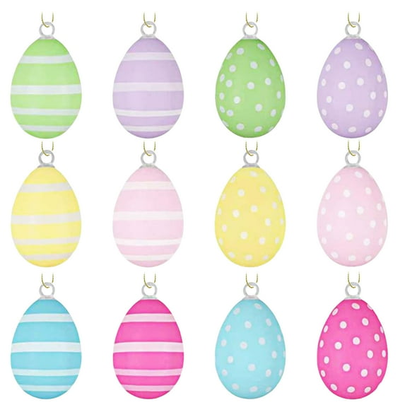 12-Pack Easter Hanging Eggs - Multicolor Plastic Easter Ornaments with Gold Rope for DIY Crafting, Holiday Decoration, and Meaningful Gifts - Easter-Themed Home Decor