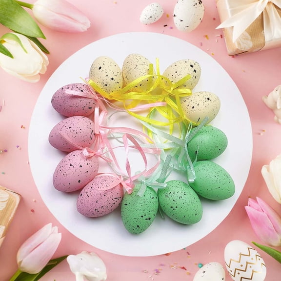 12-Pack Easter Speckled Eggs 1.2x1.6in - Colorful Egg Ornaments for Hanging, Perfect Basket Fillers & Table Setting for Easter Party Decor