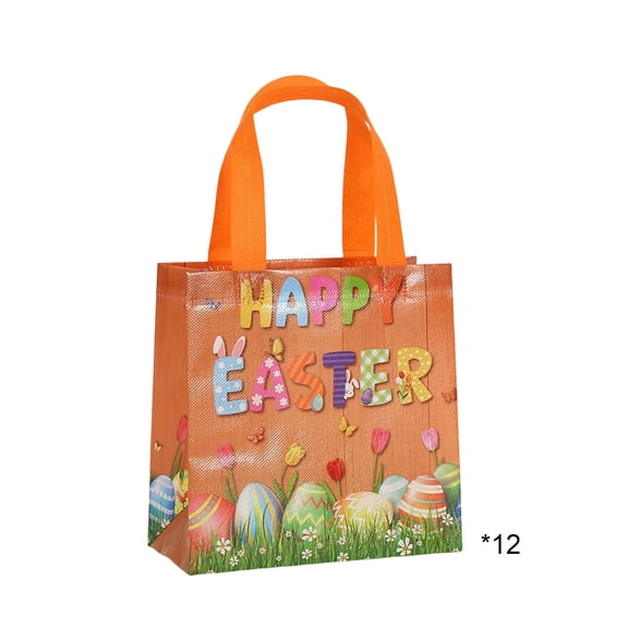 12 Pack Easter Treat Bags, Colorful Bunny and Egg Pattern Tote Bags 7.9x7.9x3.5 Inch , 5 Adorable Designs for Party Favors, Holiday Goody Bags, Easter Gift Bags for Easter Egg Hunt