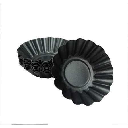 ABCISI Egg Tart Pans, 12 Pack Nonstick Carbon Steel Tartlet Tins, 3 Inch Fluted Mini Pie Molds for Cupcakes, Muffins, Pudding, Quiche and Individual Desserts, Black