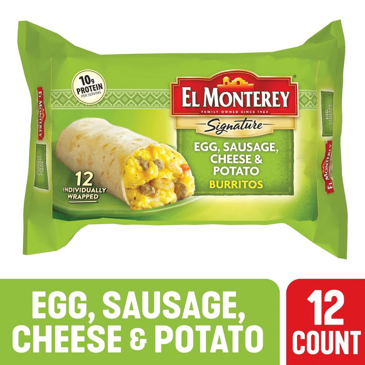(12 Pack) El Monterey Egg, Sausage, Cheese & Potato Breakfast Burrito, 8-Oz.