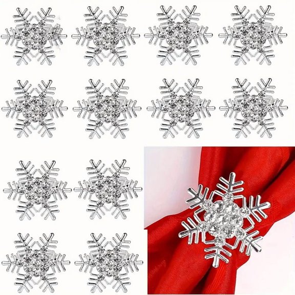 12-Pack Elegant Metal Snowflake Napkin Rings - Durable Table Decor for Christmas, Weddings, and Party Place Settings