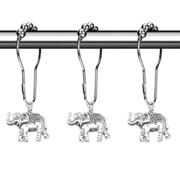 12 Pack Elephant Shape Decorative Shower Curtain Rings, Rustproof Decorative Animal Shower Curtain Rings, Multipurpose Hangers for Bathroom Dorm Bedroom Window Curtains