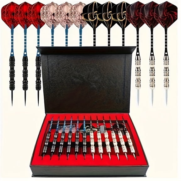 12-Pack Exquisite Gift Box Set of Darts | Aluminum Alloy, Mixed Color, Dragon Bone Style Small Arrow Needle Darts Set