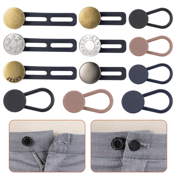 12-Pack of Extenders for Jeans, Pants Waist Button Extender Fantastic Extender for All Trousers and Shirts in 3 Colours for Men and Women No Sewing Instant Waistband Extension 1-1.4 Inches