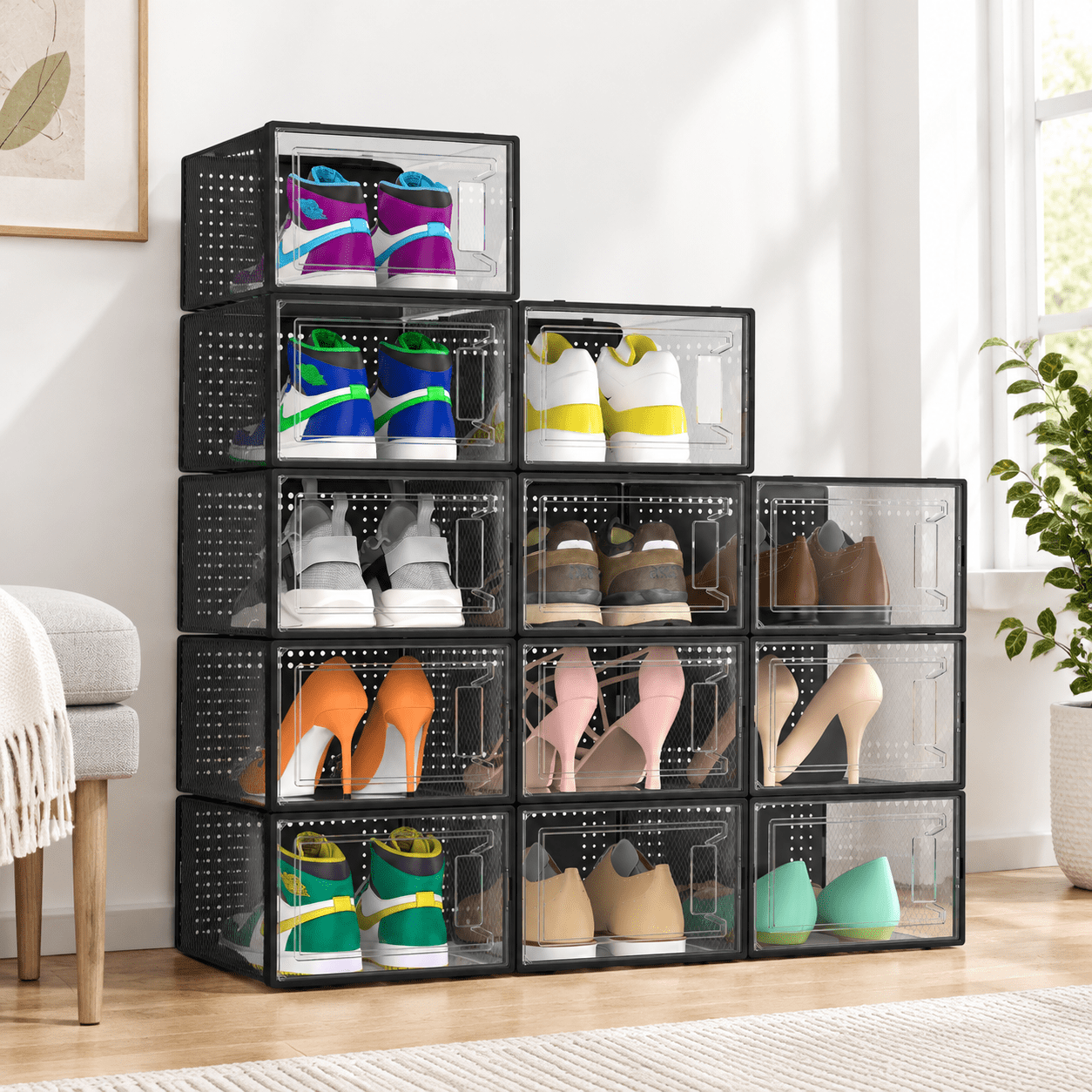Shoe Rac Png 12 Pack Extra Large Black Stackable Clear Plastic Shoe Storage ...