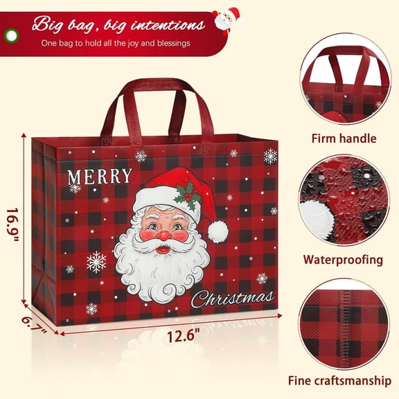 12 Pack Extra Large Christmas Gift Bags, Reusable Non-Woven Tote Bags with Handles, -Friendly &  for Holiday Gift Wrap