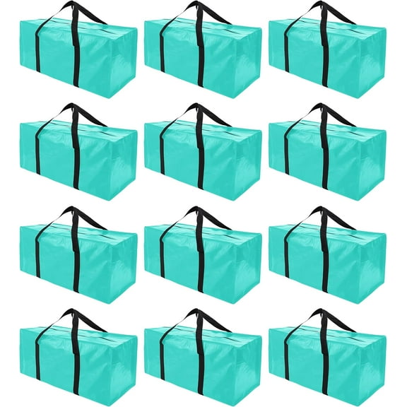 12 Pack Extra Large Moving Bags with Zippers & Carrying Handles, Heavy-Duty Storage Tote for Space Saving Moving Storage, Fold Flat, Alternative to Box and Bin,Aquamarine