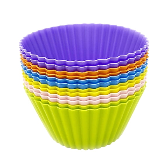 12 Pack Silicone Cupcake Baking Cups , Reusable & Non-stick Muffin Cupcake Liners Holders, Easy to Clean, Great for Cupcake, Mousses