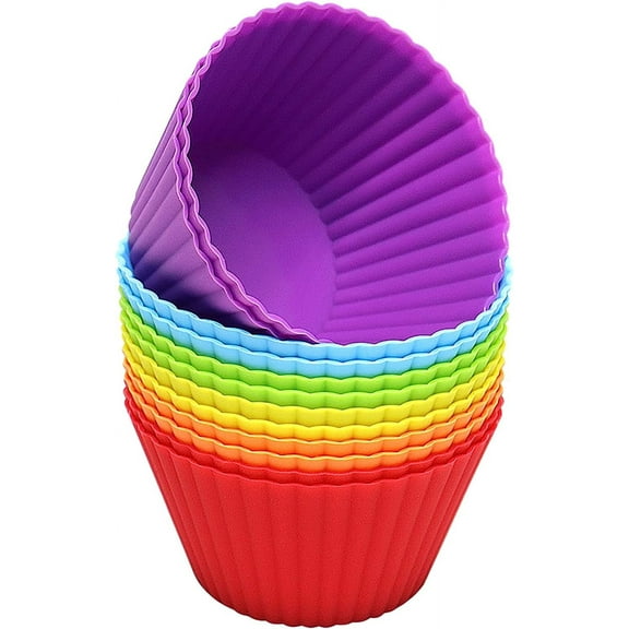 12 Pack Extra Large Silicone Cupcake Muffin Cups - Non-stick Baking Liners, Reusable Jumbo Silicone Cups