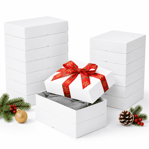12 Pack Extra Large White Gift Boxes With Lids, 17x11x4 Inches