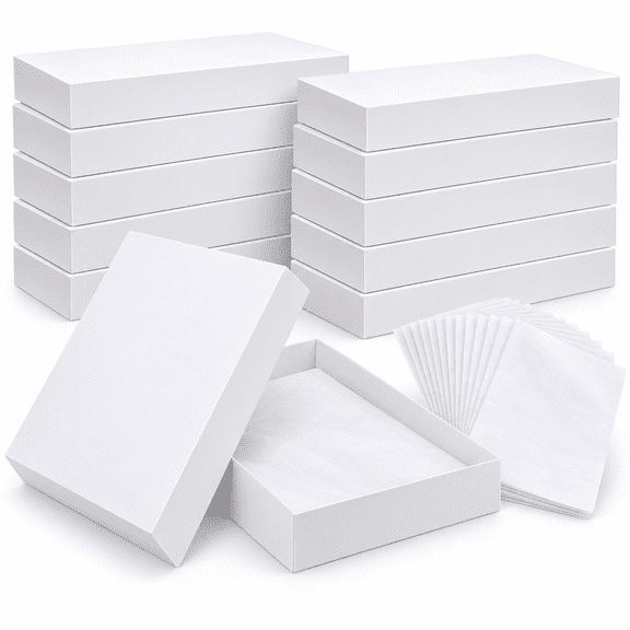12 Pack Extra Large White Shirt Gift Boxes with Lids, 17 x 11 x 2.4 Inch Cardboard Present Boxes with Tissue Paper for Clothing and Holiday Gifts