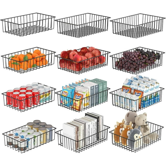 12 Pack Extra Large Wire Storage Baskets, Pantry Organization for Cabinets, Metal Basket Kitchen, Garage