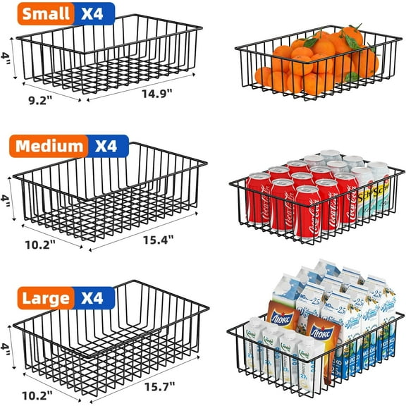 12 Pack Extra Large Wire Storage Baskets, Pantry Organization for Cabinets, Metal Basket Kitchen, Garage