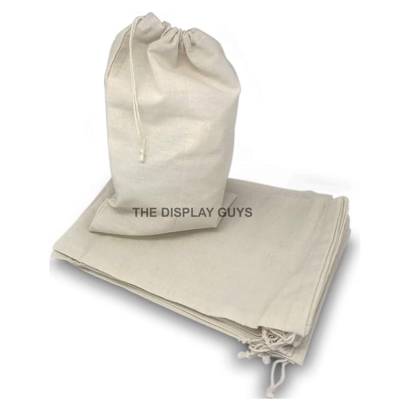 12-Pack Extra-Thick 12x16 Pure Cotton Canvas Muslin Bags with Drawstring, Reusable Washable All Purpose Pouches by The Display Guys