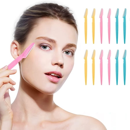 12 Pack Eyebrow Razor, Precision Dermaplaning Tool Face Razors and Face Shavers for Women Hair Face Razor Facial Razor, Multipurpose Exfoliating Tool with Precision Cover for Women Men 3 Colors