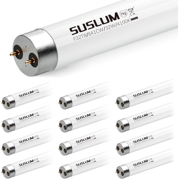 12 Pack F32T8/841 32W T8 Fluorescent Tube Light Bulb, 48-Inch G13 Base, 4100K Cool White, 3000 Lumens, Shatter-Safe Cylinder Packaging for Gara & Office