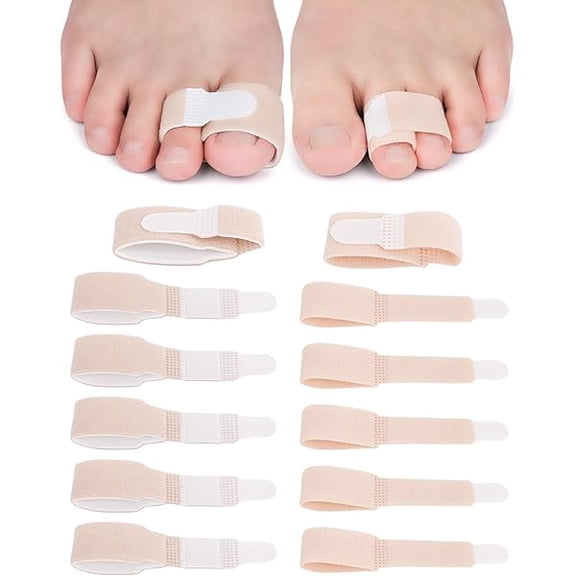 12 Pack Fabric Hammer Toe Corrector, Reusable Broken Toe Protectors Buddy Taped Wraps, Hammertoe Straightener, Toe Splint for Broken Toe, Crooked Toes, Bent Toes