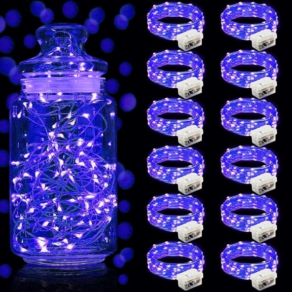 12 Pack Fairy Lights 3 Modes 7ft 20 LED Waterproof,Battery Operated Silver Wire Firefly Starry Moon Mini String Lights for Mason Jars Christmas DIY Crafts Wedding Party Bedroom,Blue