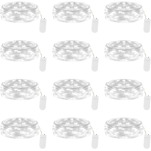 12-Pack Fairy Lights, 7FT 20 LED Battery Operated String Lights, Waterproof Silver Wire Firefly Lights, Cool White for Mason Jars DIY Bedroom Wedding Party Centerpiece Table Decor
