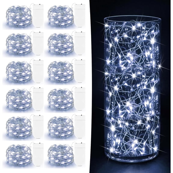 12 Pack Fairy Lights Battery Operated - 7ft 20 LED Twinkle Lights Copper Wire Mini String Lights Firefly Lights for Mason Jars DIY Crafts Christmas Wedding Party Centerpiece Table Decor, Cool White
