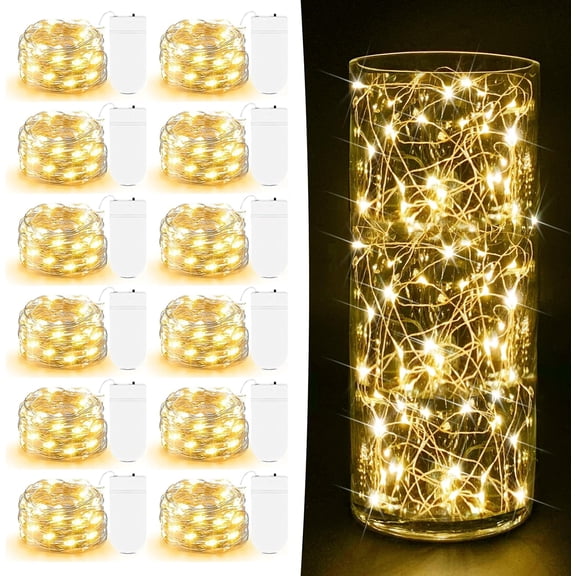 12 Pack Fairy Lights Battery Operated - 7ft 20 LED Twinkle Lights Copper Wire Mini String Lights Firefly Lights for Mason Jars DIY Crafts Christmas Wedding Party Centerpiece Table Decor, Warm White