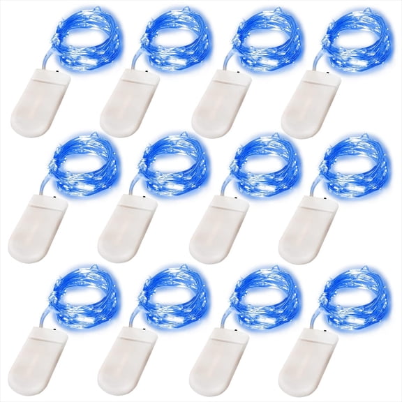 12 Pack Fairy Lights Battery Operated String Lights 7FT 20LED Christmas Lights Silver Wire Jar Lights for Wedding Birthday Party Ceremony Thanksgiving Decoration, Blue