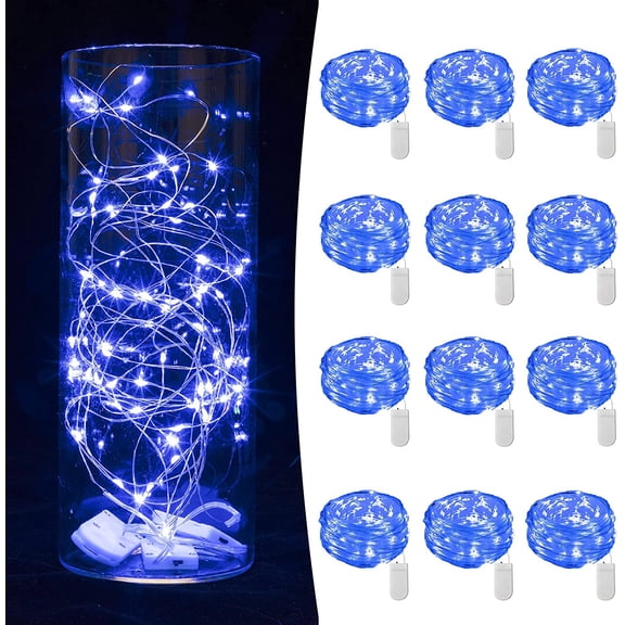 12 Pack Fairy Lights Battery Operated String Lights 7ft 20 Led Jar String Lights Waterproof for Party Wedding Christmas Valentines Day Decoration (Blue)